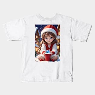 Charming Little Girl in Christmas Attire Kids T-Shirt